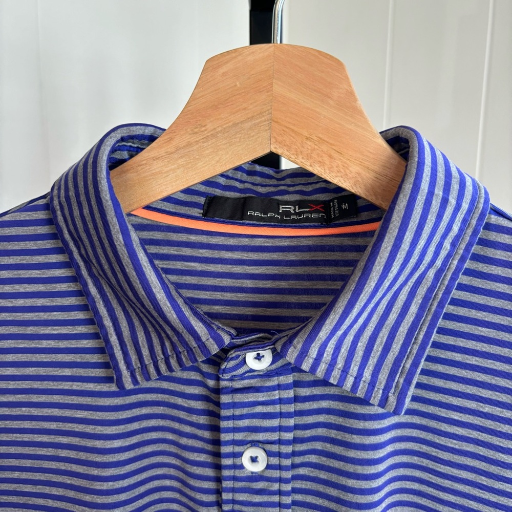 RLX Ralph Lauren Blue Purple Stripe Performance Athletic Golf Polo Shirt Mens M